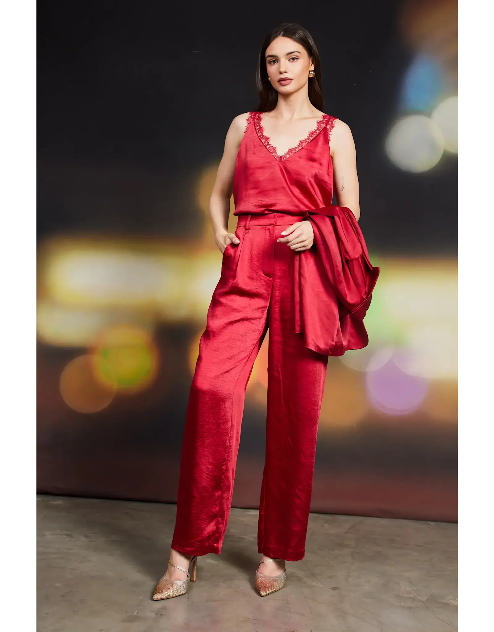 WINTER SATIN ELASTIC TROUSERS