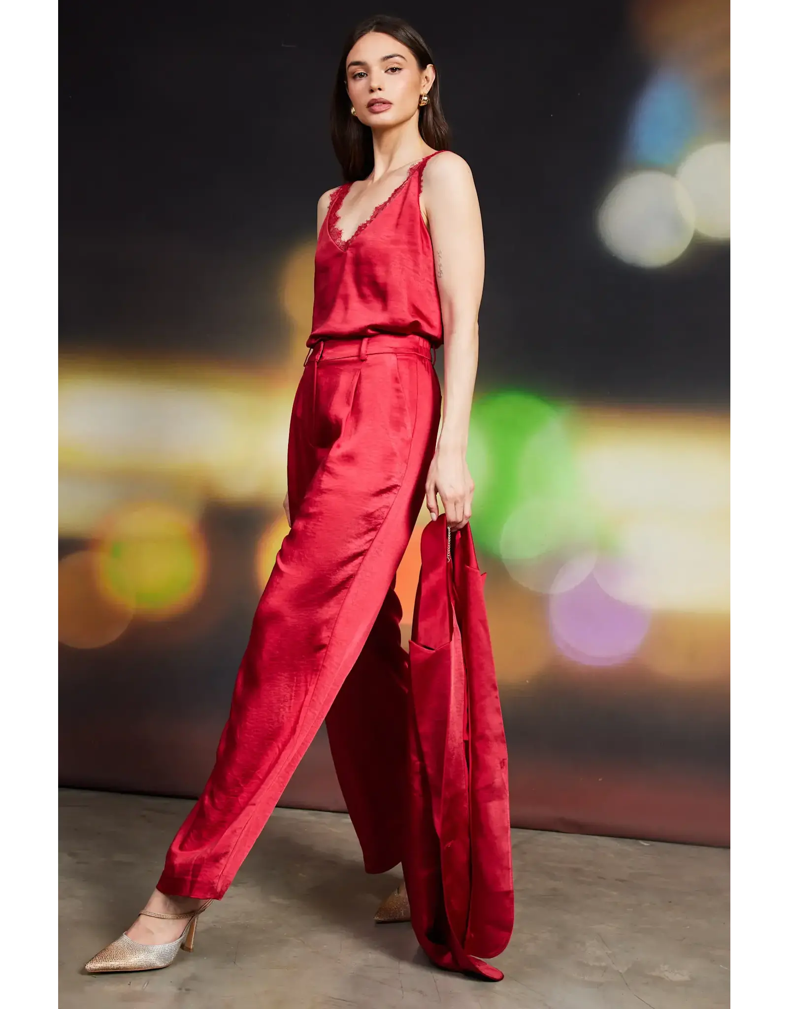WINTER SATIN ELASTIC TROUSERS
