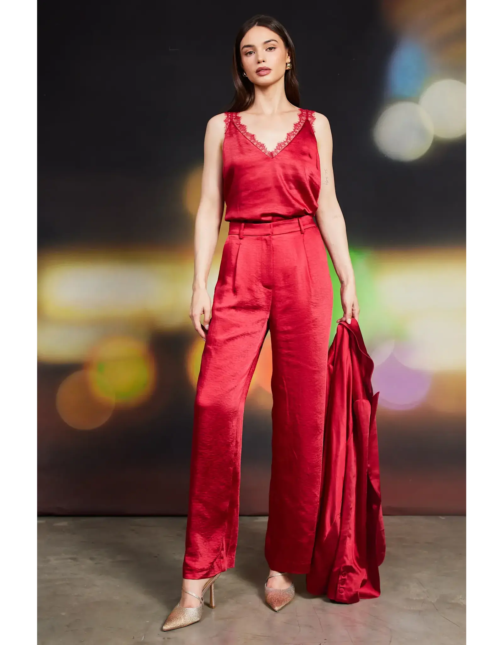 WINTER SATIN ELASTIC TROUSERS