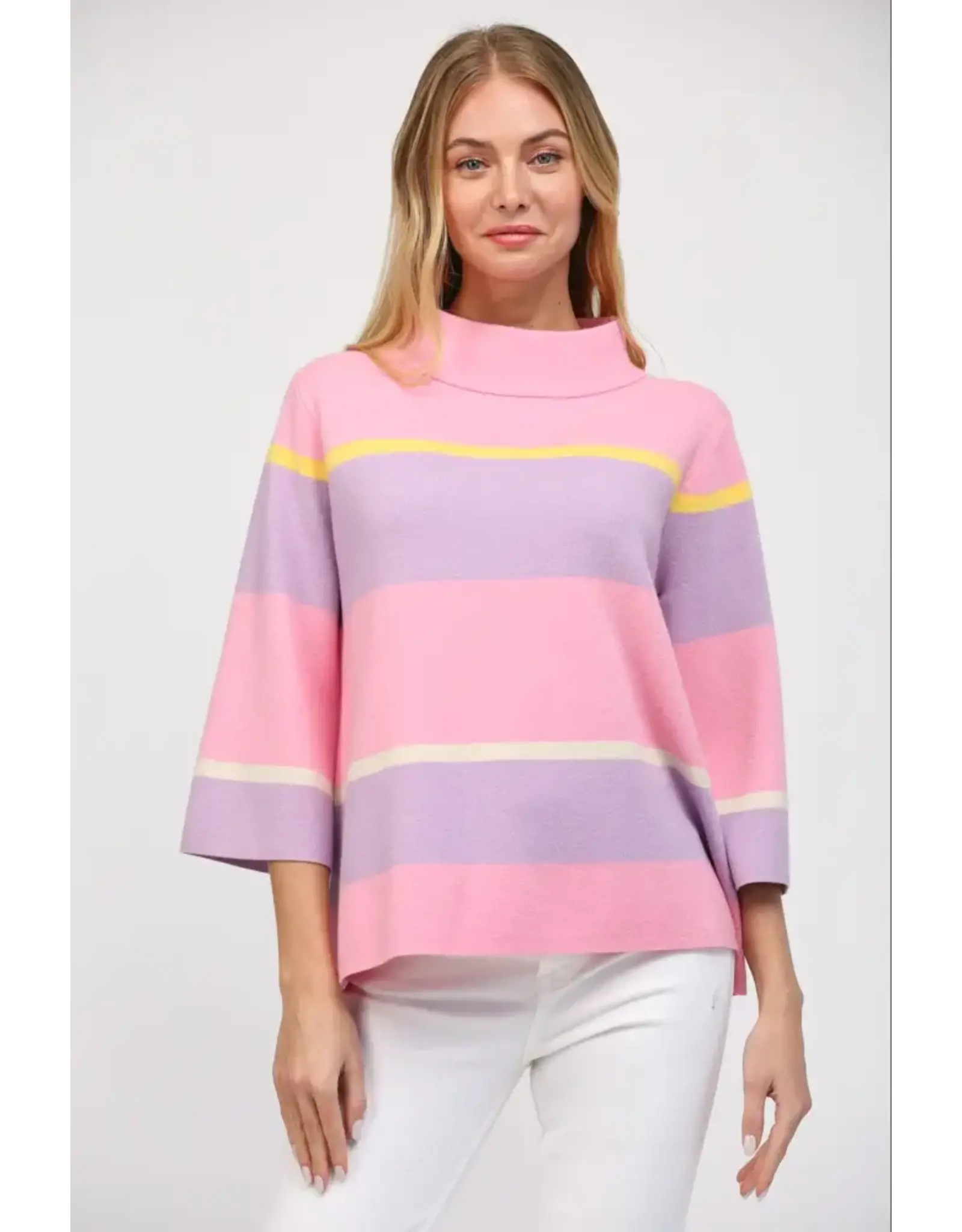 STRIPE JACKIE O SPRING MOCK NECK SWEATER