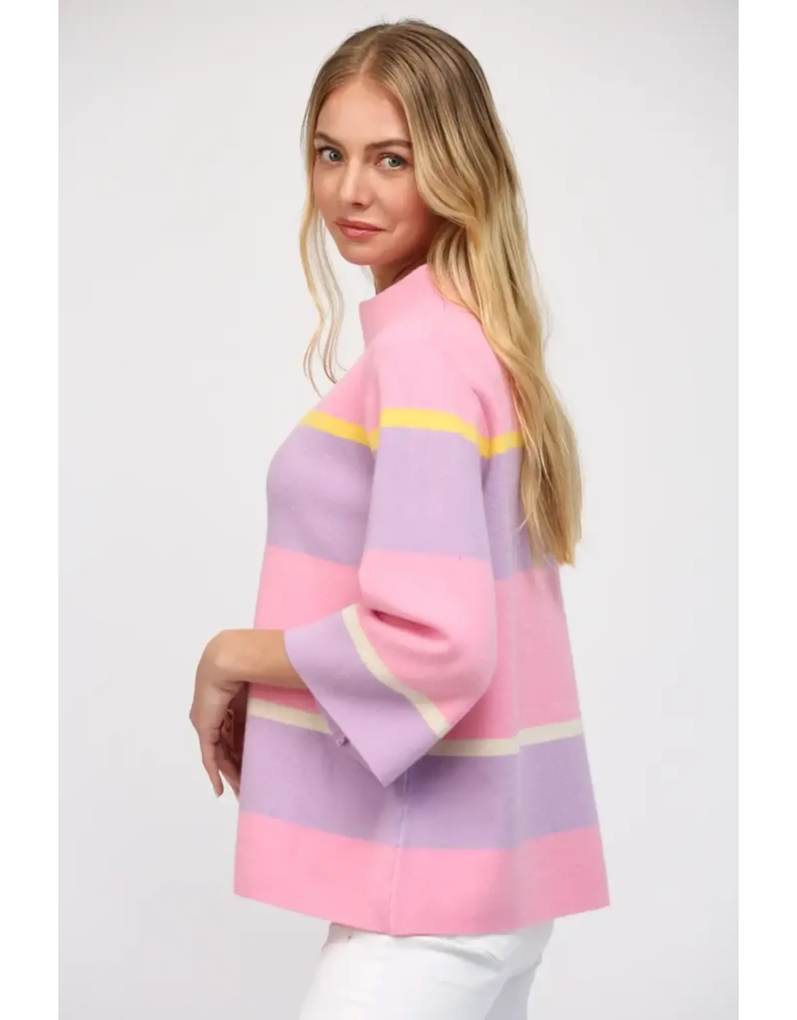 STRIPE JACKIE O SPRING MOCK NECK SWEATER