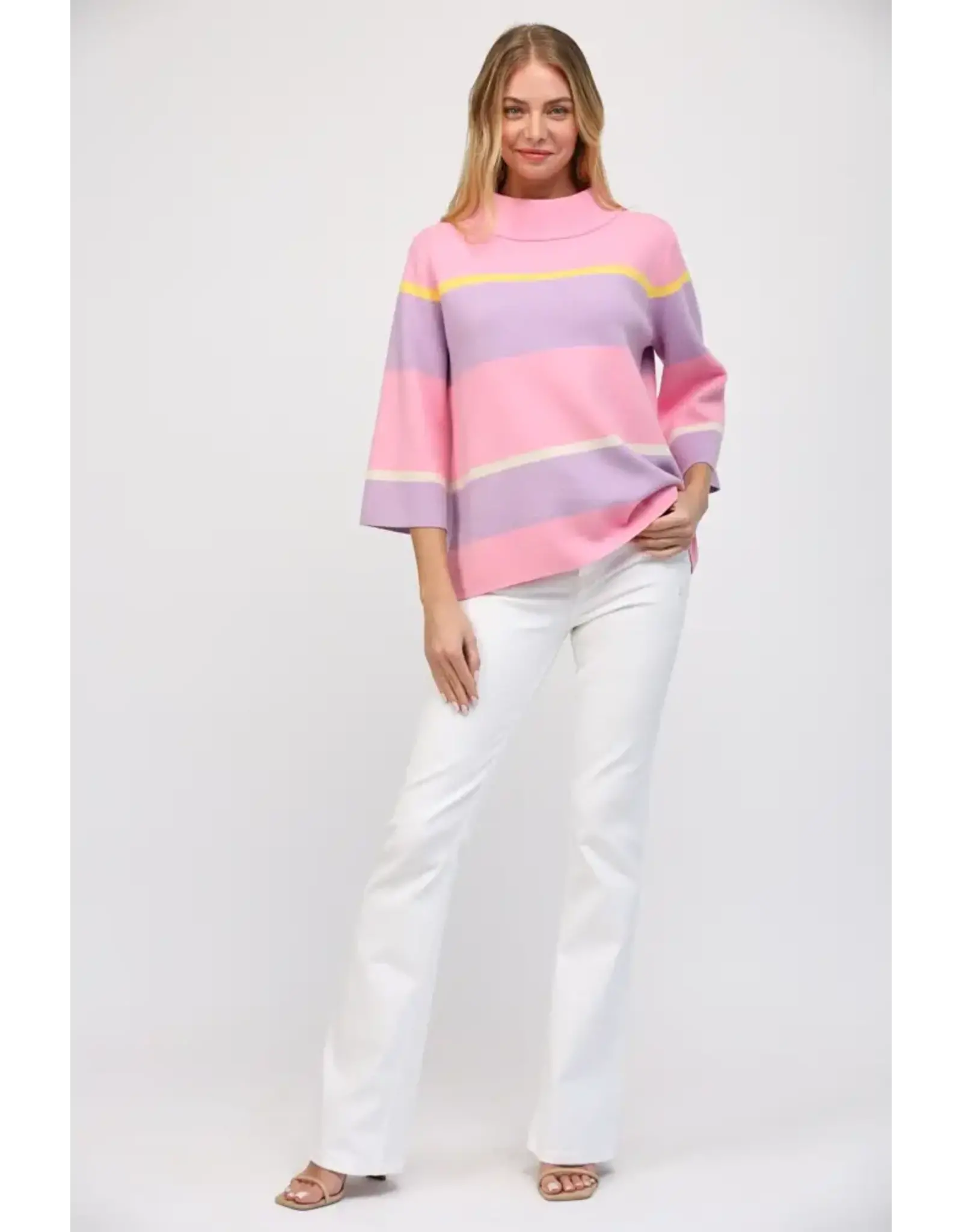 STRIPE JACKIE O SPRING MOCK NECK SWEATER