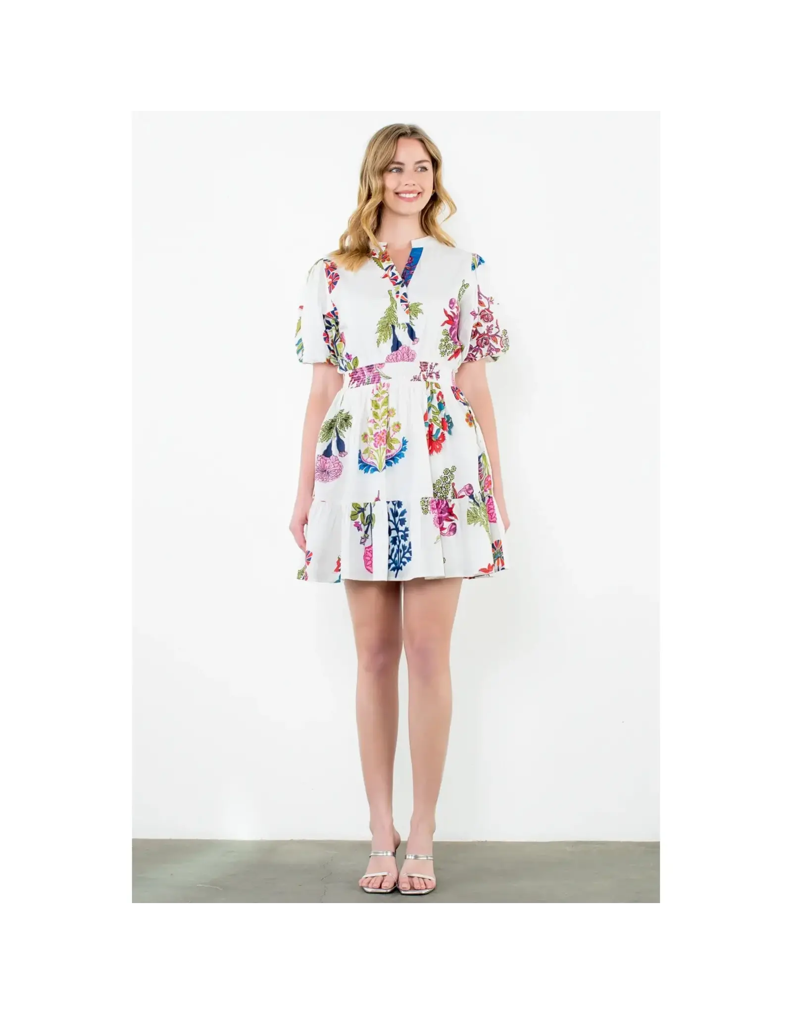 PUFF SLEEVE VNECK MINI DRESS