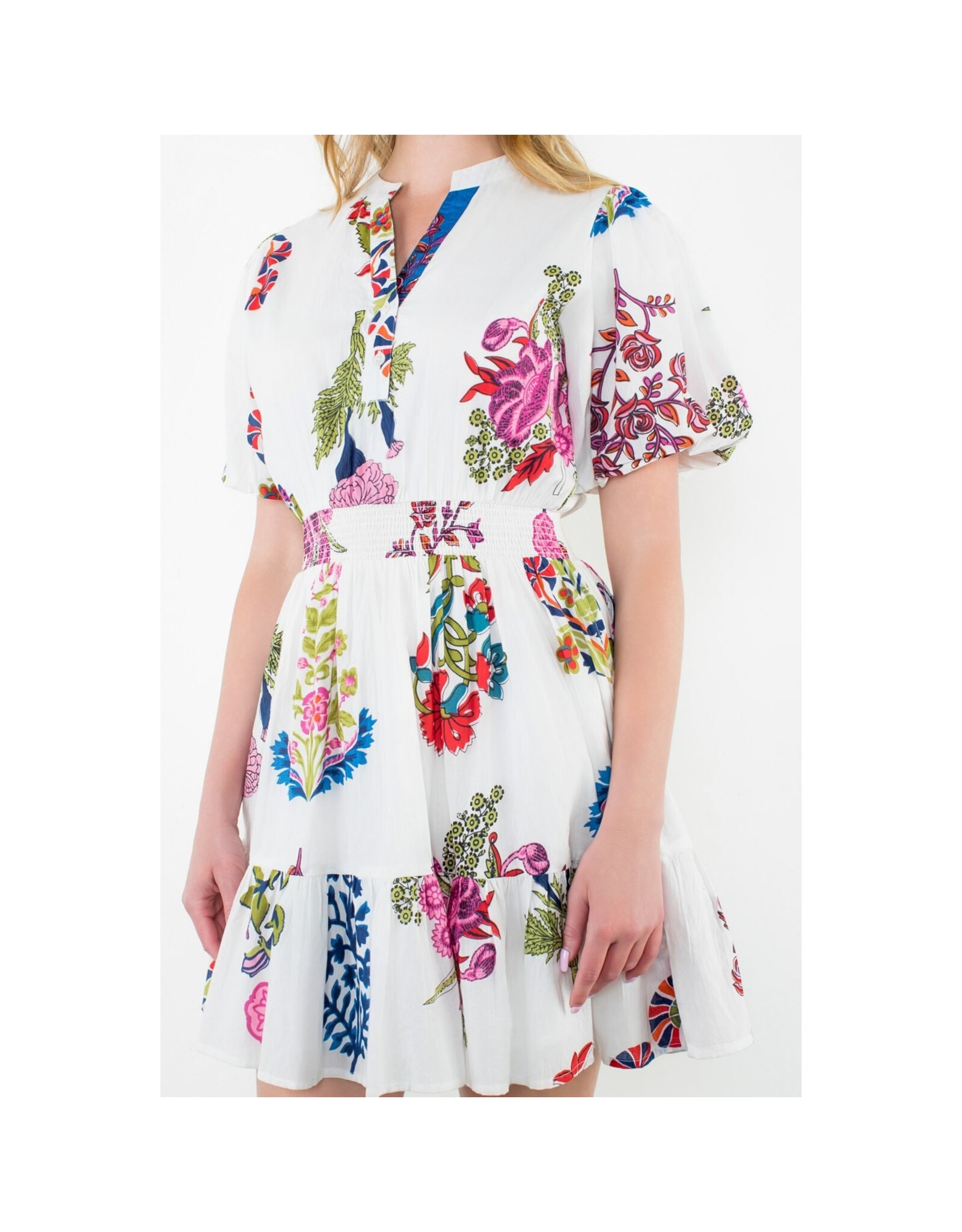 PUFF SLEEVE VNECK MINI DRESS