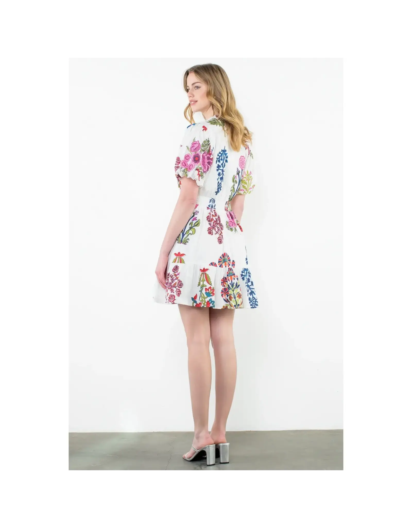 PUFF SLEEVE VNECK MINI DRESS