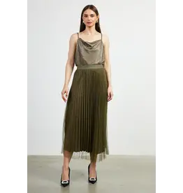PLEATED TULLE MIDI SKIRT