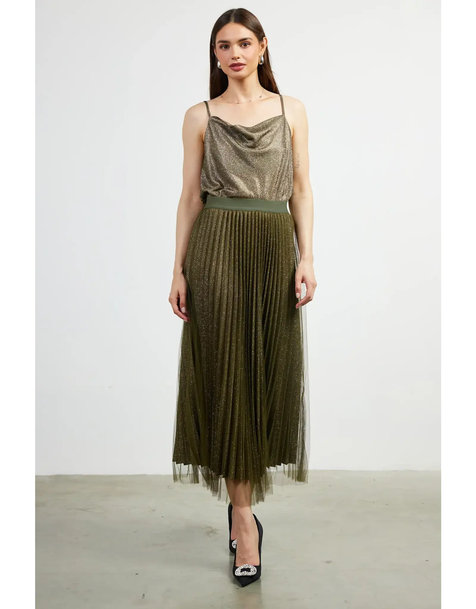 PLEATED TULLE MIDI SKIRT