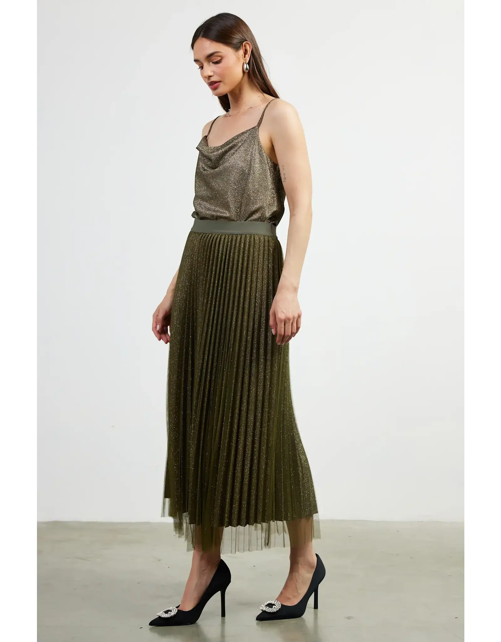 PLEATED TULLE MIDI SKIRT