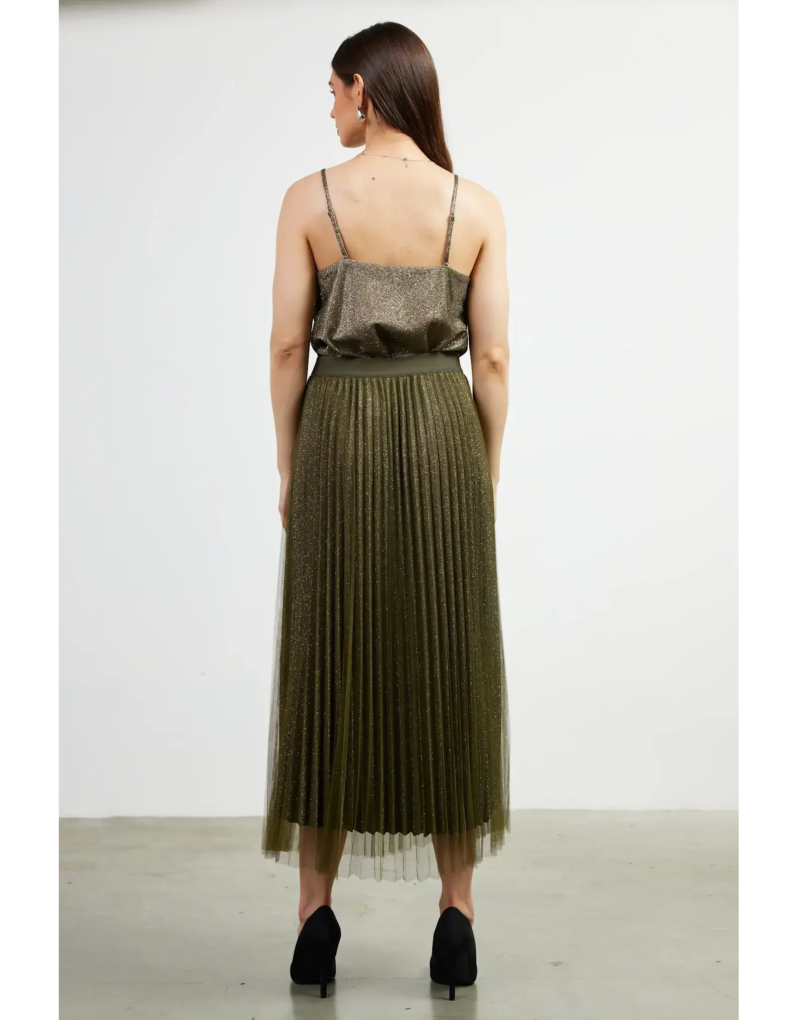 PLEATED TULLE MIDI SKIRT