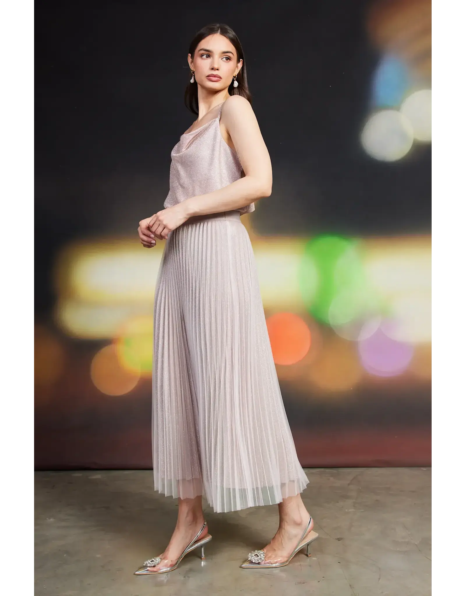 PLEATED TULLE MIDI SKIRT