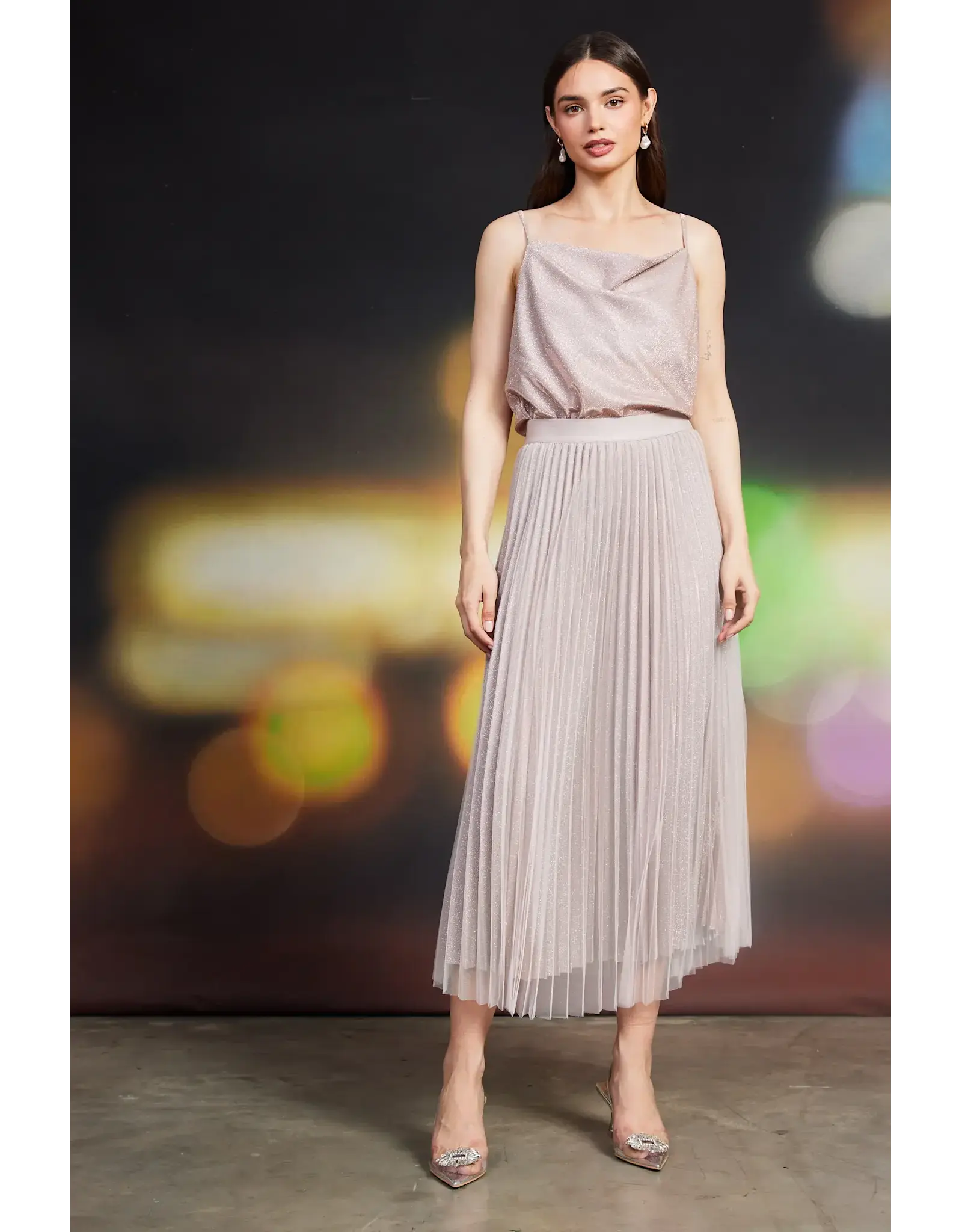 PLEATED TULLE MIDI SKIRT