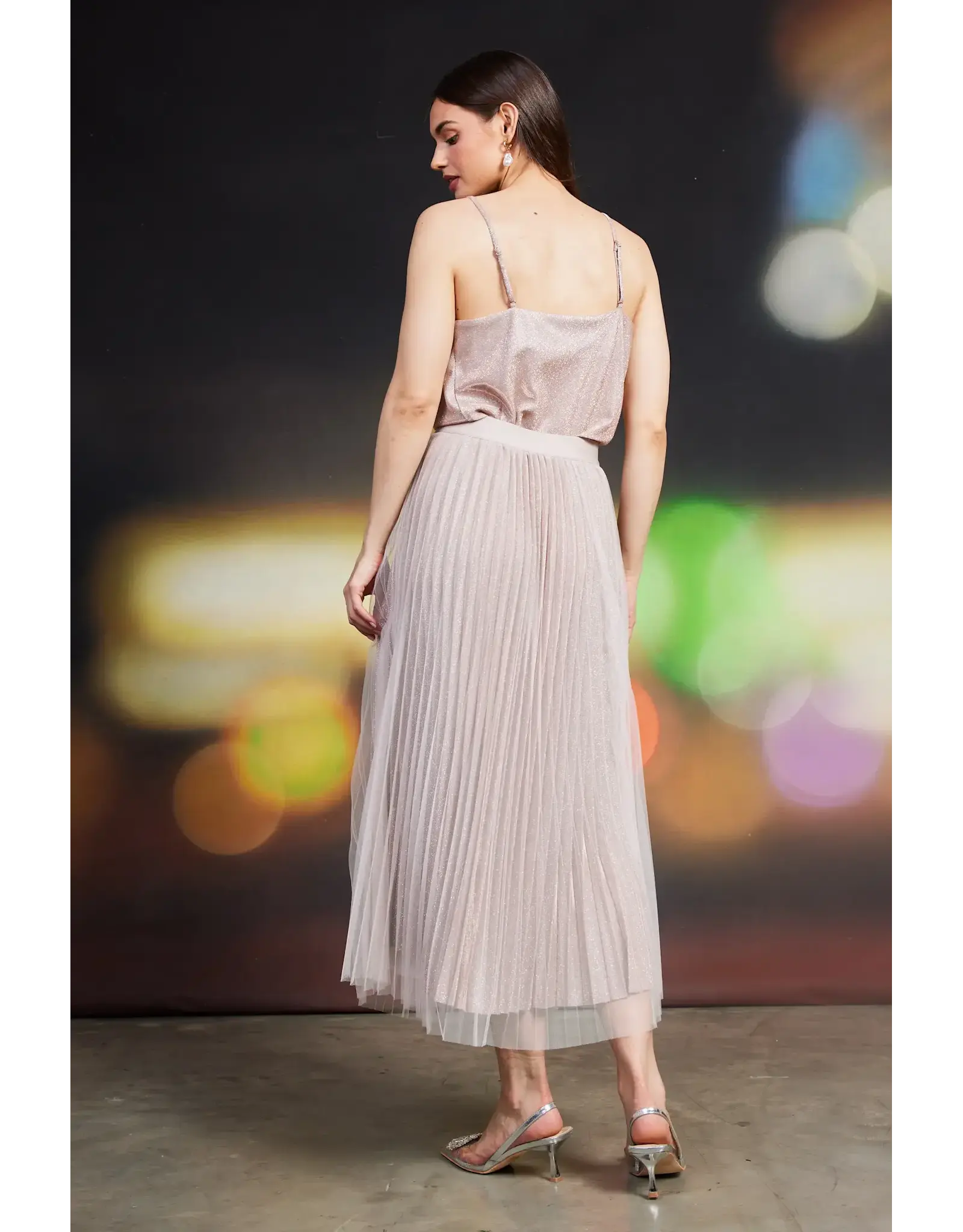 PLEATED TULLE MIDI SKIRT