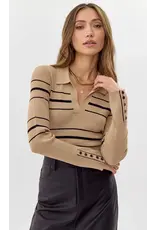 VNECK RIBBED STRIPE KNIT TOP