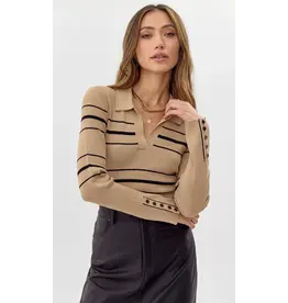 VNECK RIBBED STRIPE KNIT TOP
