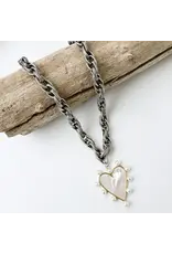 VIRTUE Pearl Studded Heart on Twisted Chain, Silver/MOP
