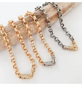 VIRTUE Rolo Chain Necklace w/Pave encrusted lobster