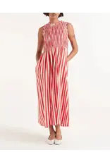 SLVLESS SMOCKED BODICE STRIPED MIDI