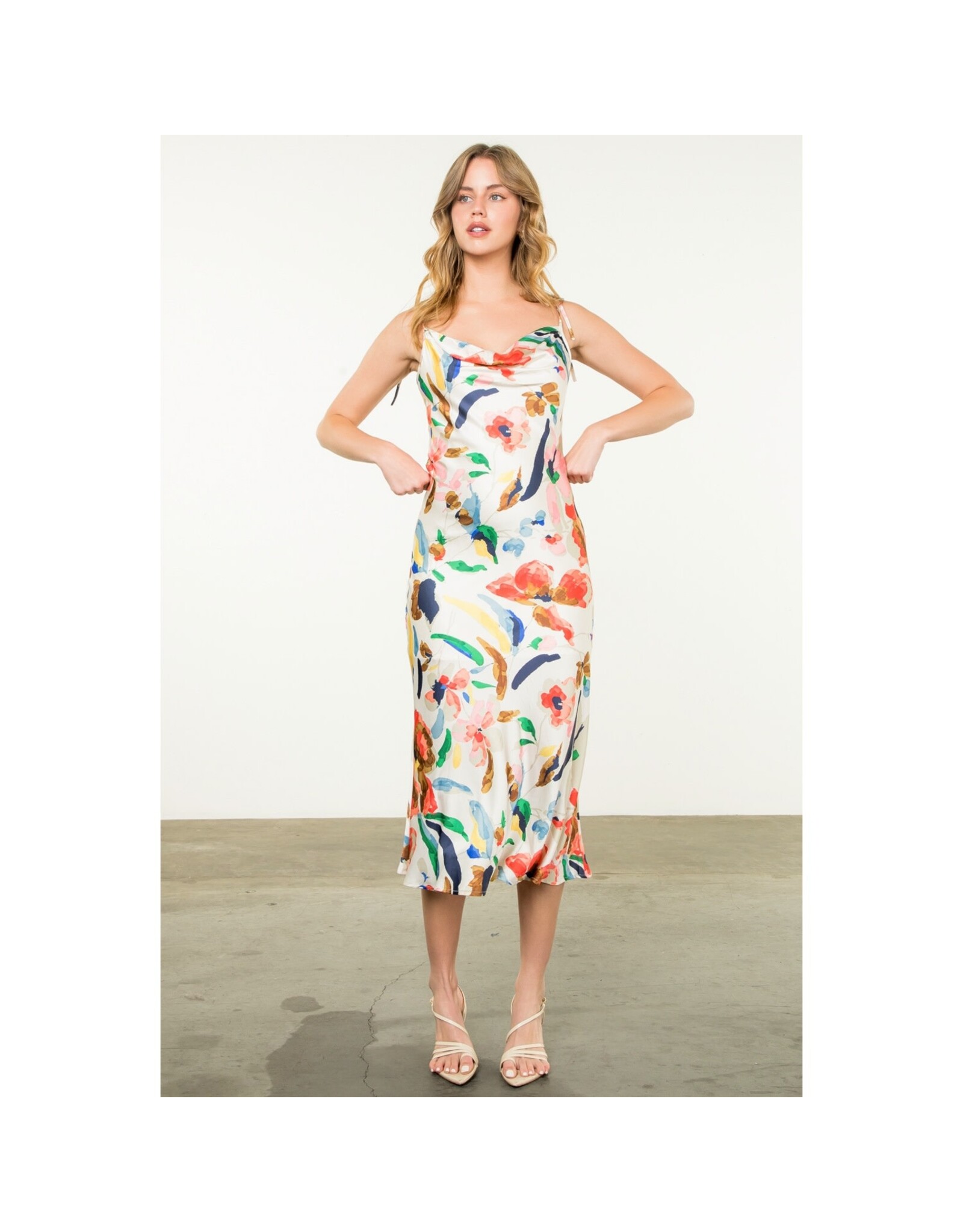 SILKY TIE MIDI DRESS