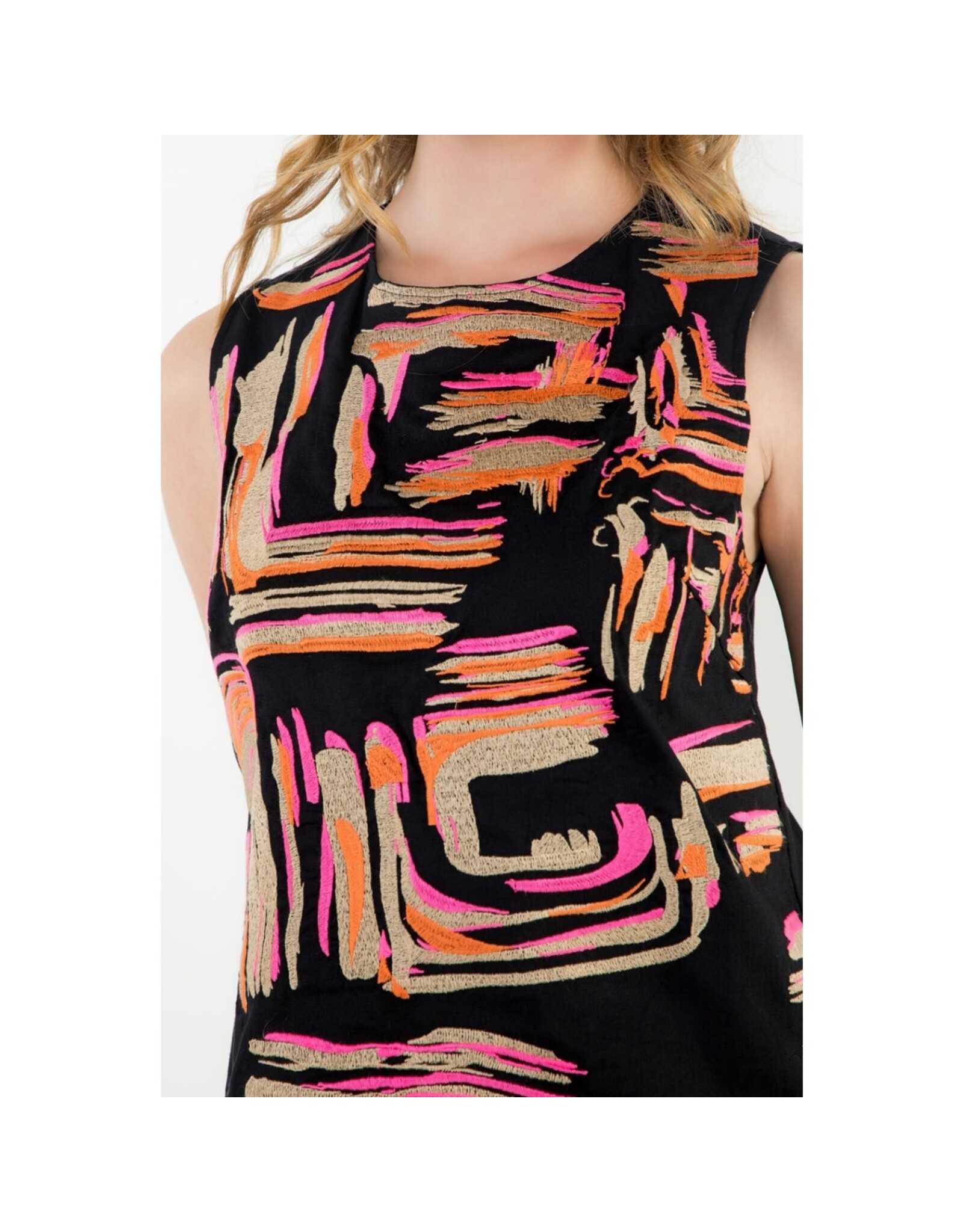 SLEEVELESS EMBROIDERED DETAIL MINI DRESS