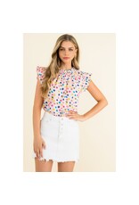 POLKA DOT RUFFLE SLEEVE TOP