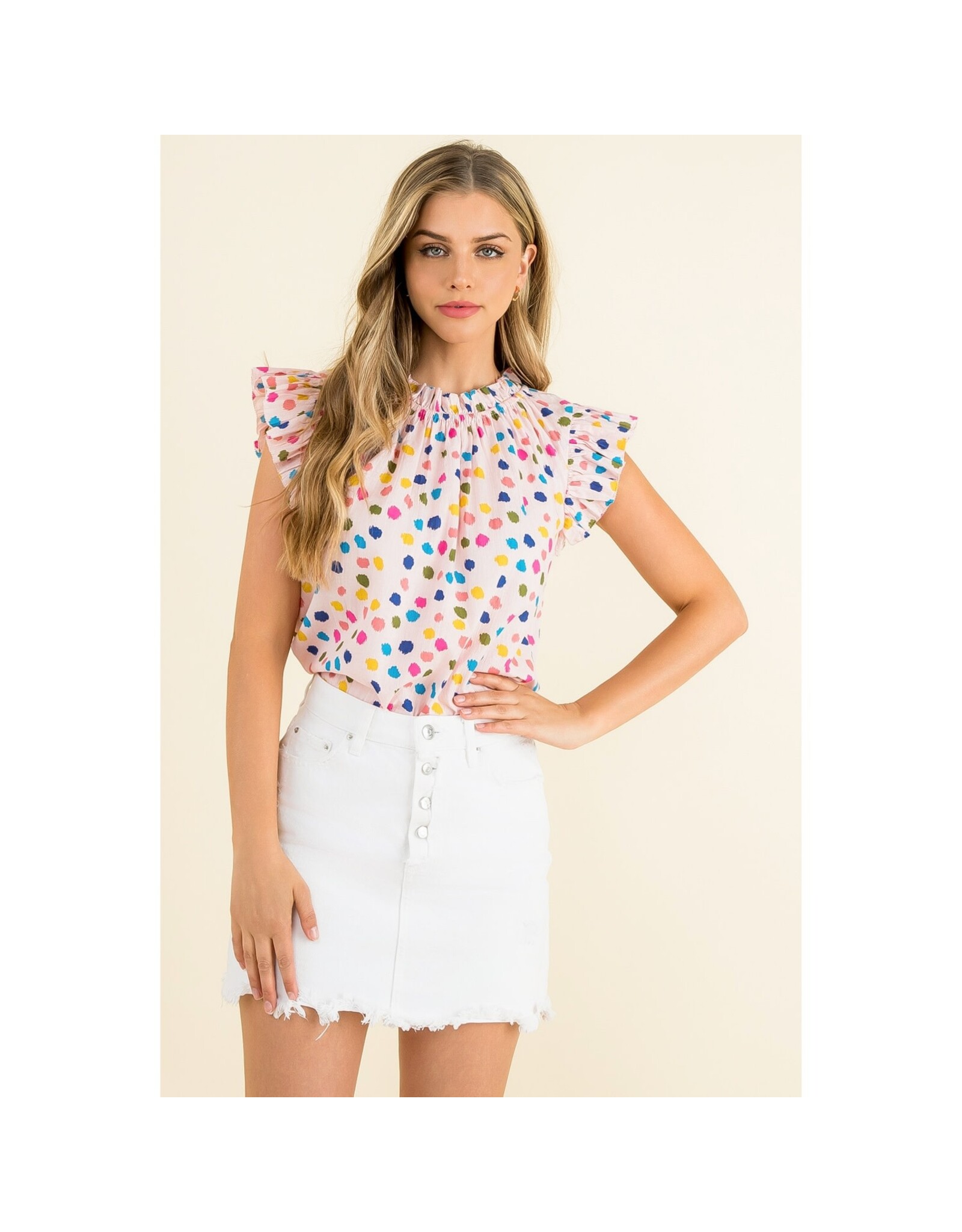 POLKA DOT RUFFLE SLEEVE TOP