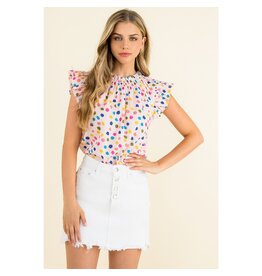POLKA DOT RUFFLE SLEEVE TOP