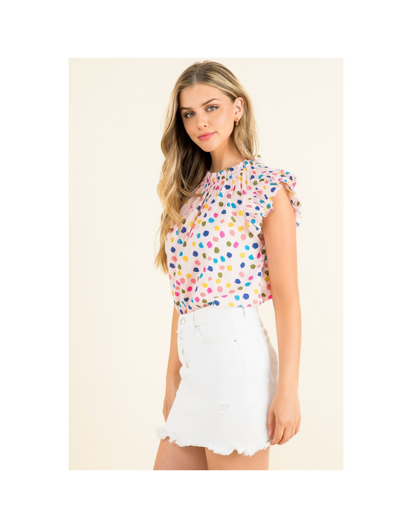 POLKA DOT RUFFLE SLEEVE TOP