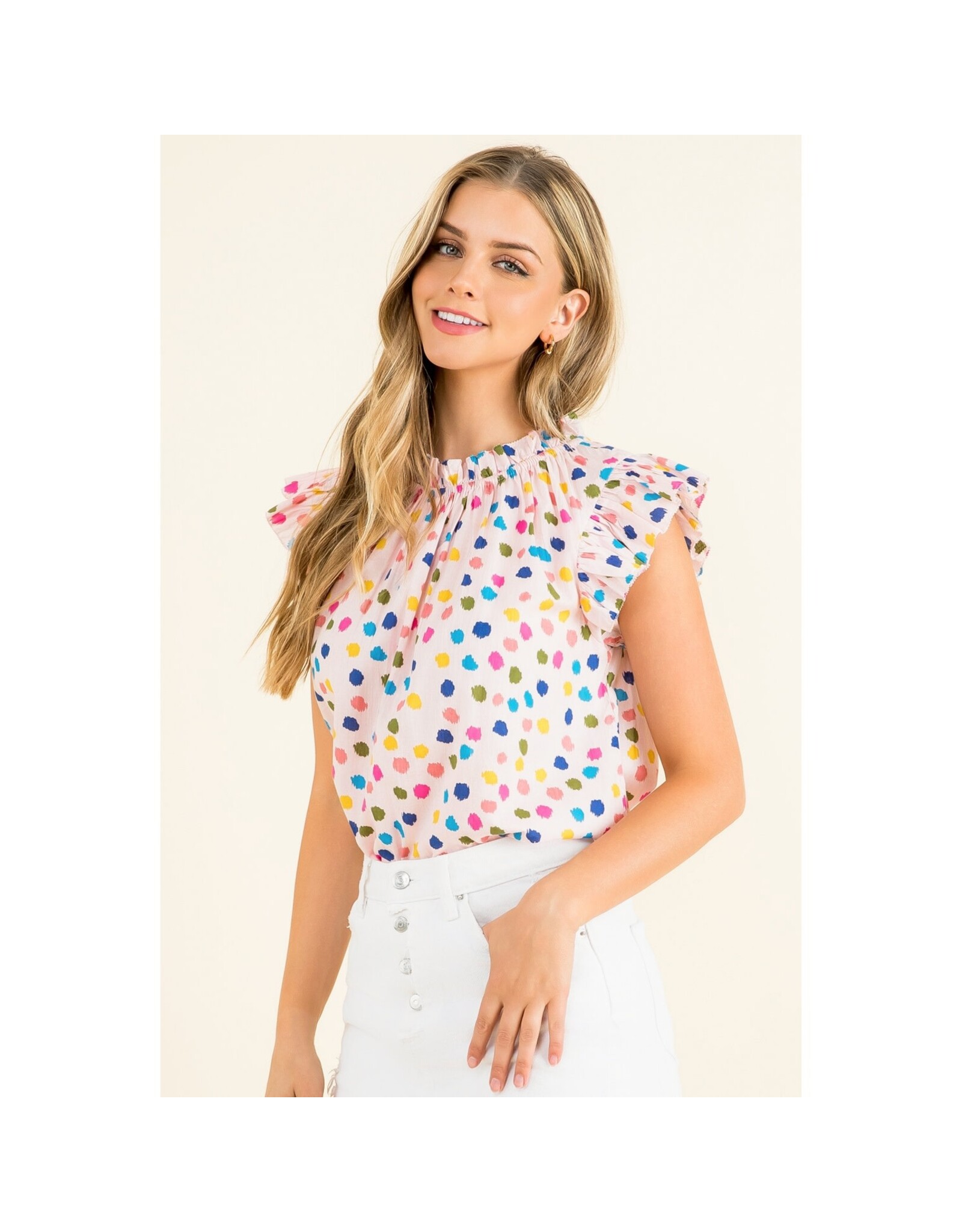 POLKA DOT RUFFLE SLEEVE TOP