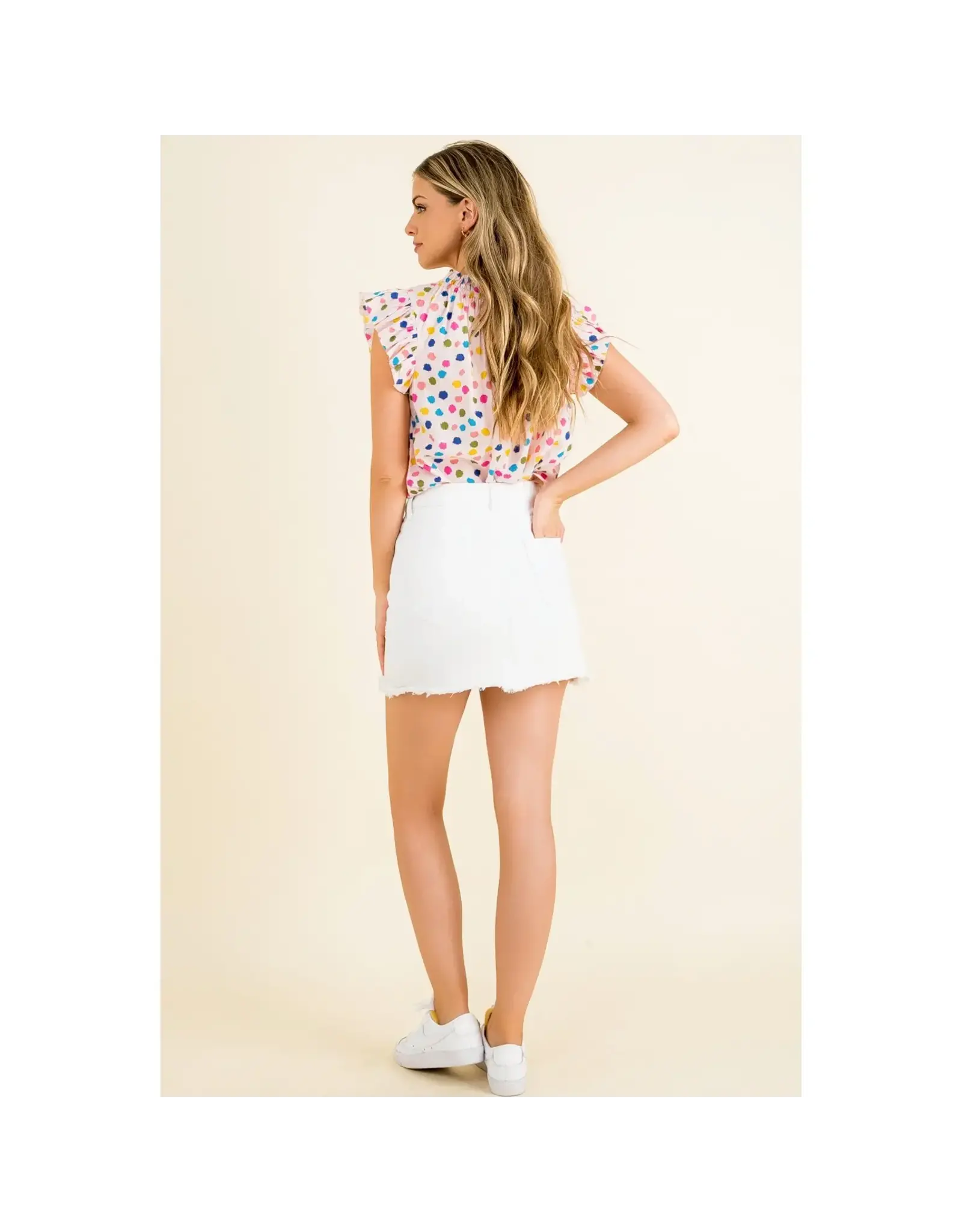 POLKA DOT RUFFLE SLEEVE TOP
