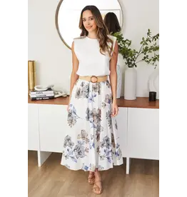 MILO MILANO VINTAGE FLORAL ALINE SKIRT W/BELT