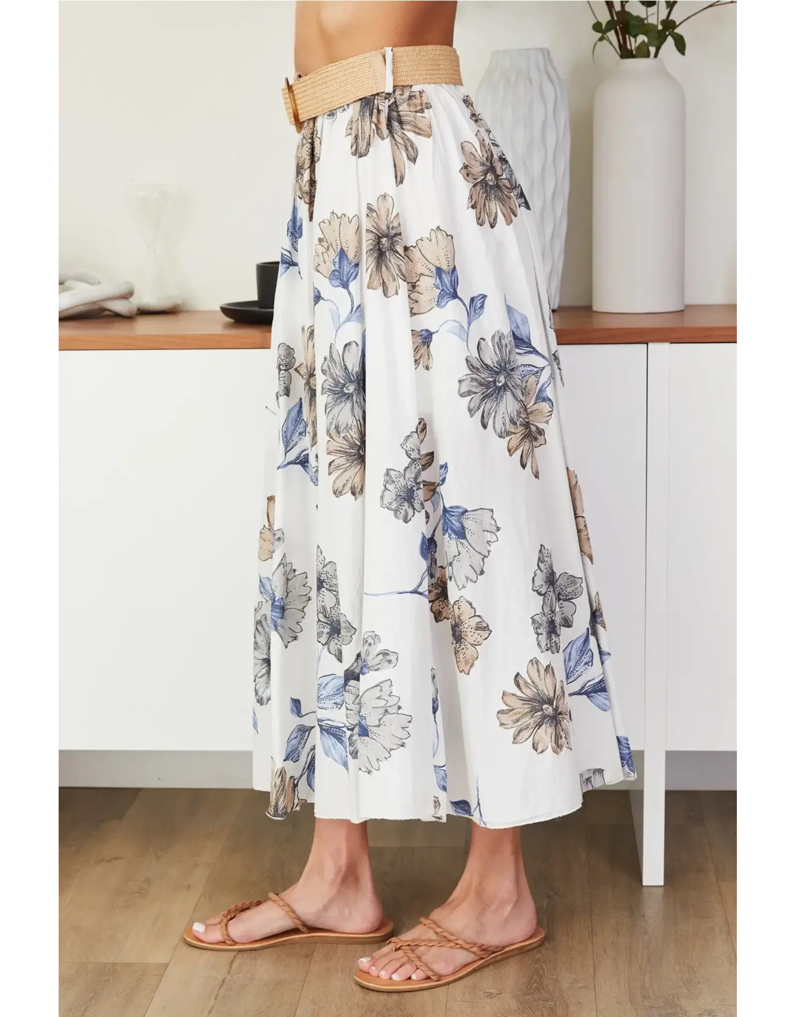 MILO MILANO VINTAGE FLORAL ALINE SKIRT W/BELT