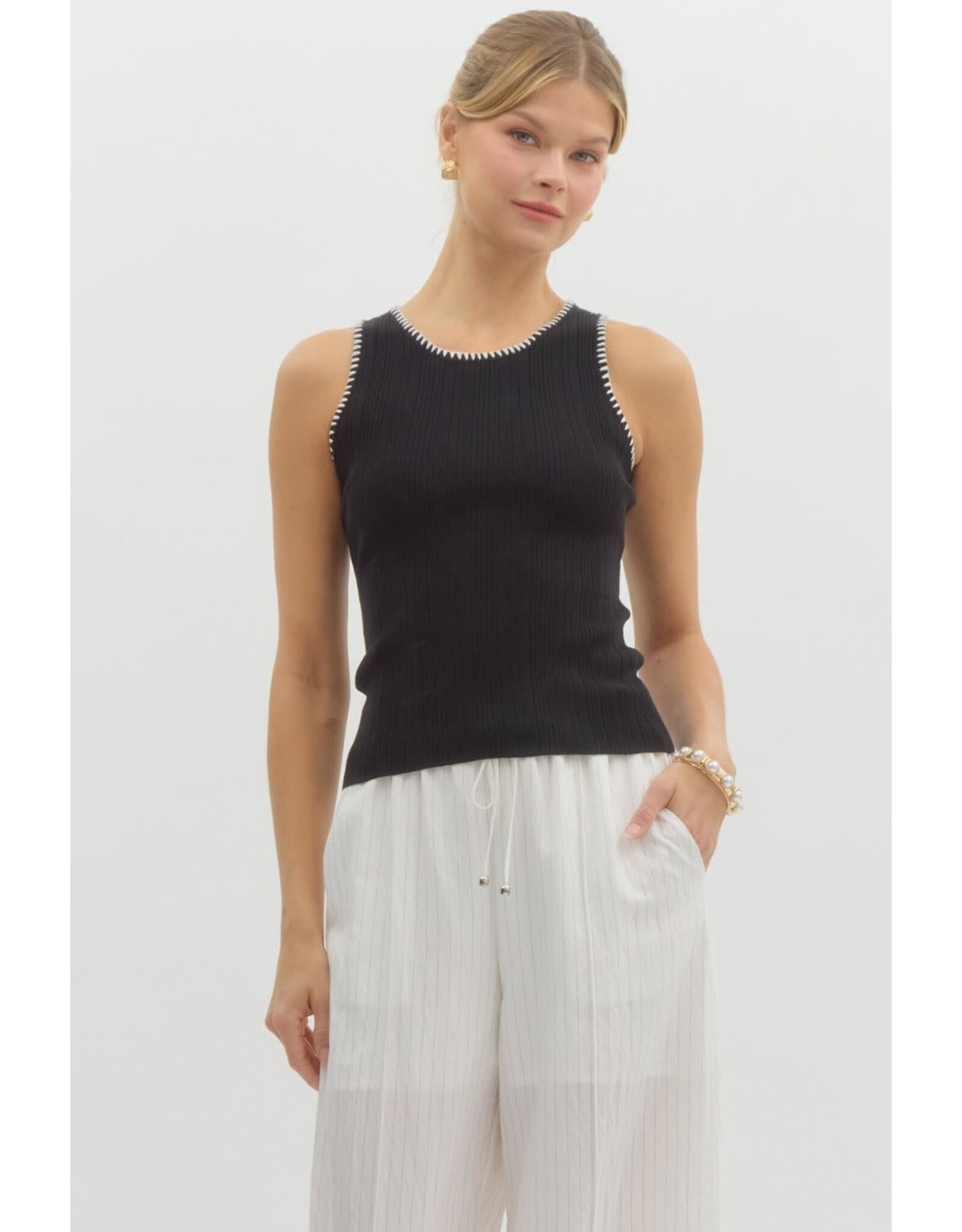 ENTRO RIBBED TANK W/DETAIL STITCHING