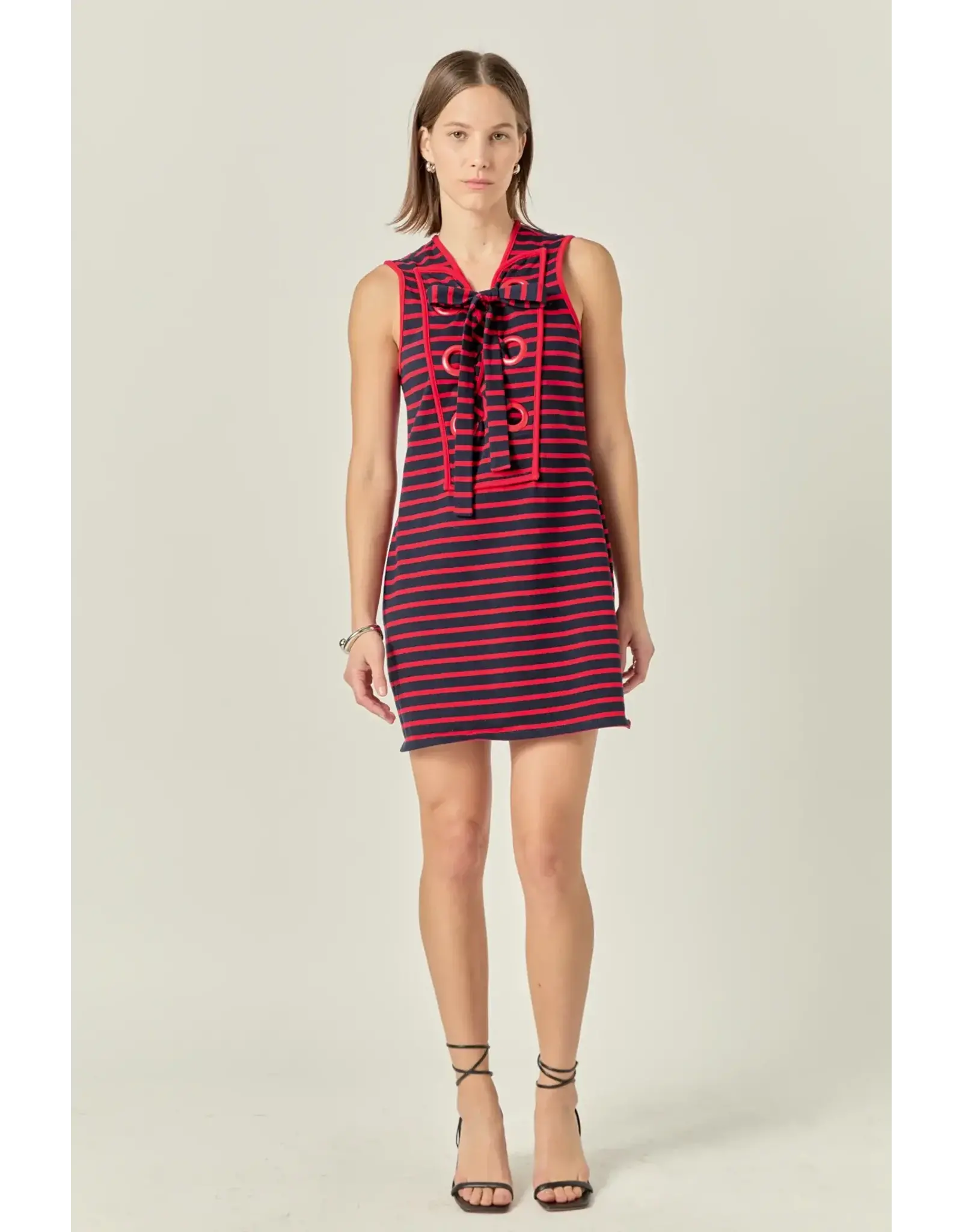 STRIPED JERSEY MINI W/ TIE FRONT