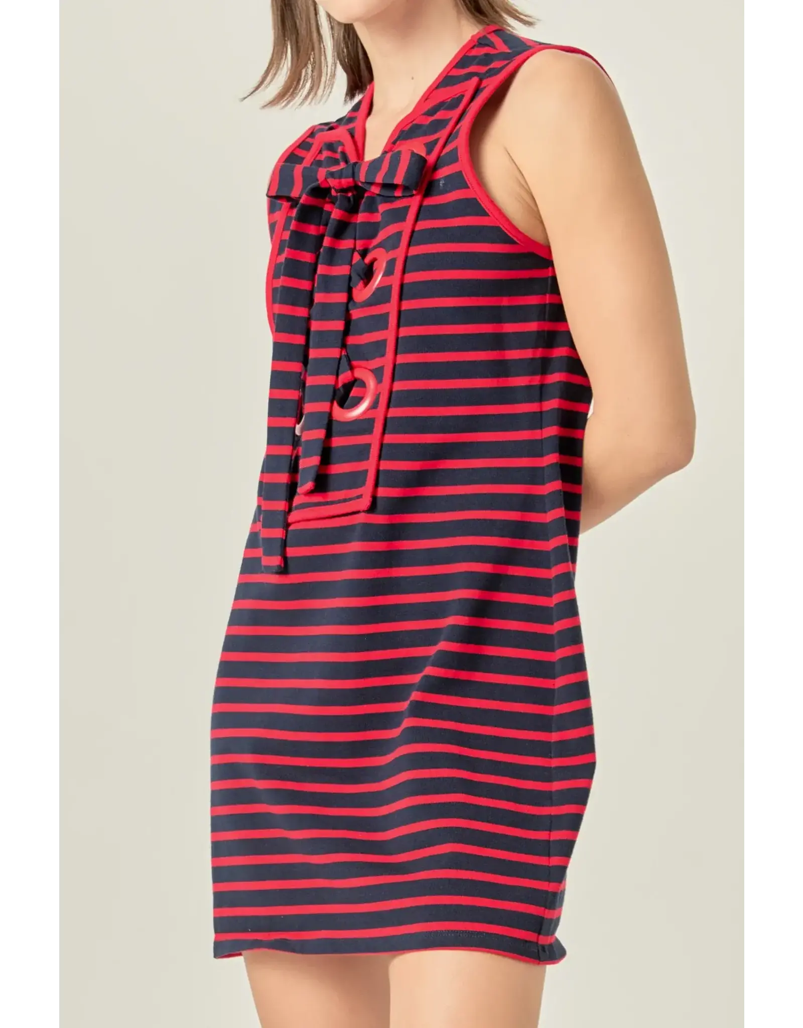 STRIPED JERSEY MINI W/ TIE FRONT
