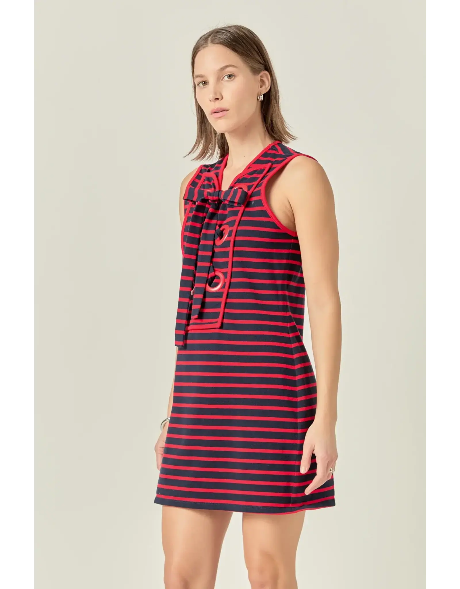 STRIPED JERSEY MINI W/ TIE FRONT
