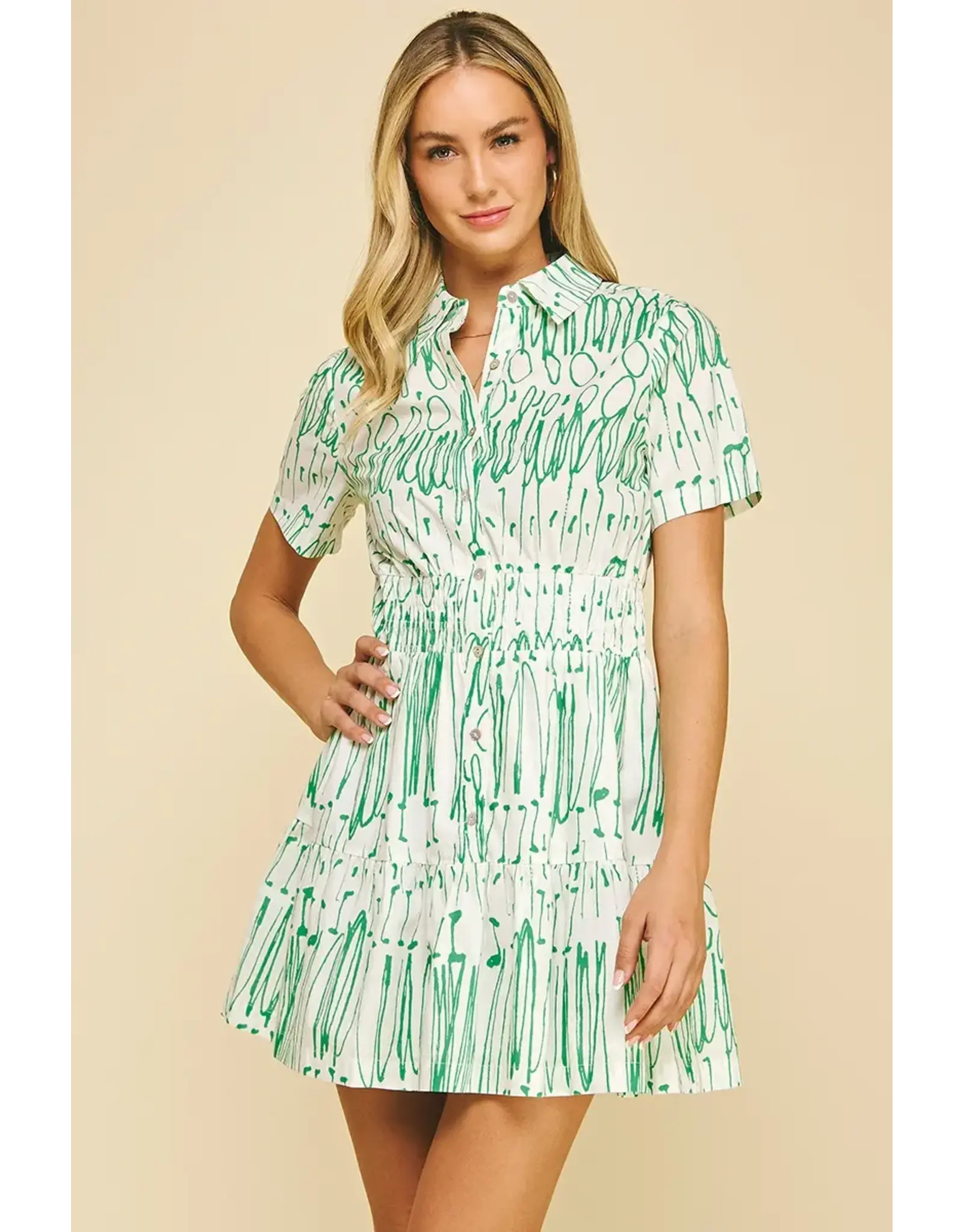 PRINT BUTTON DOWN MINI DRESS