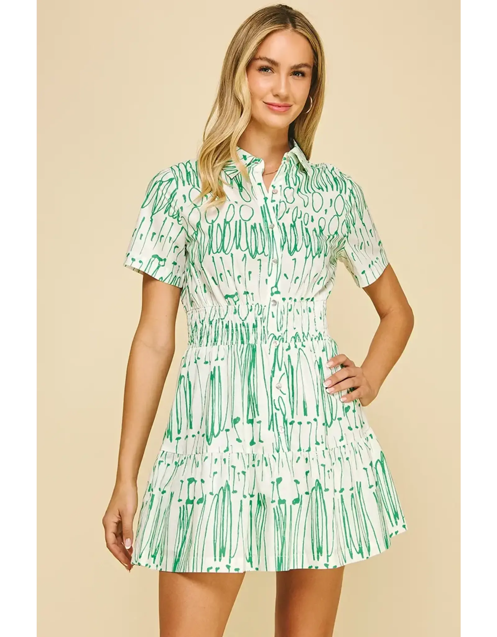 PRINT BUTTON DOWN MINI DRESS