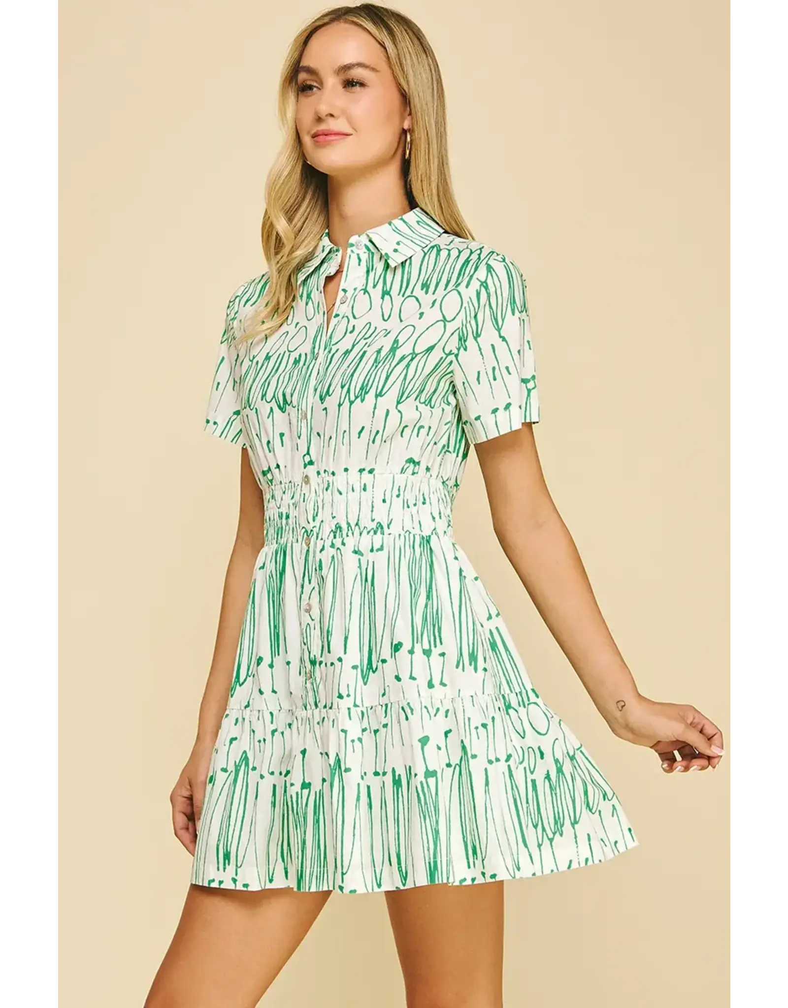 PRINT BUTTON DOWN MINI DRESS