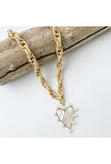 VIRTUE Pearl Studded Heart on Twisted Chain, Gold/MOP