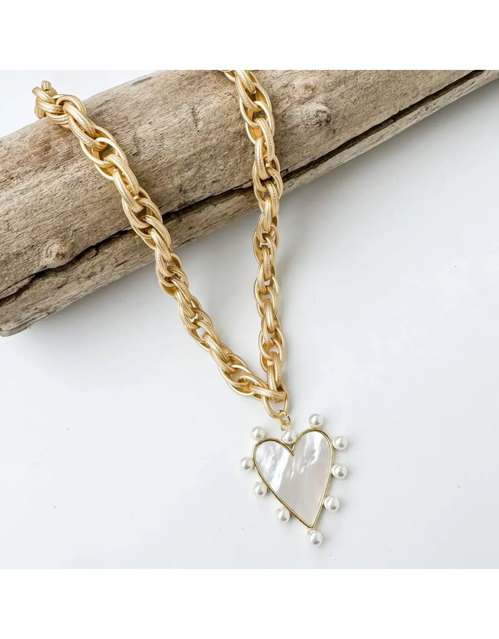 VIRTUE Pearl Studded Heart on Twisted Chain, Gold/MOP