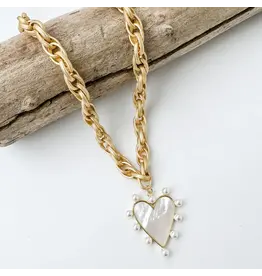 VIRTUE Pearl Studded Heart on Twisted Chain, Gold/MOP
