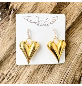 VIRTUE PUFFY HEART W/ PEARL POST EARRING, GOLD