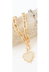 XL PAPERCLIP 18" W/LARGE STUDDED HEART, GOLD