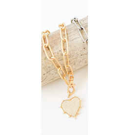 VIRTUE XL PAPERCLIP 18" W/LARGE STUDDED HEART, GOLD