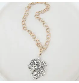 VIRTUE SINGLE LINK GOLD NECKLACE W/ SILVER CORAL
