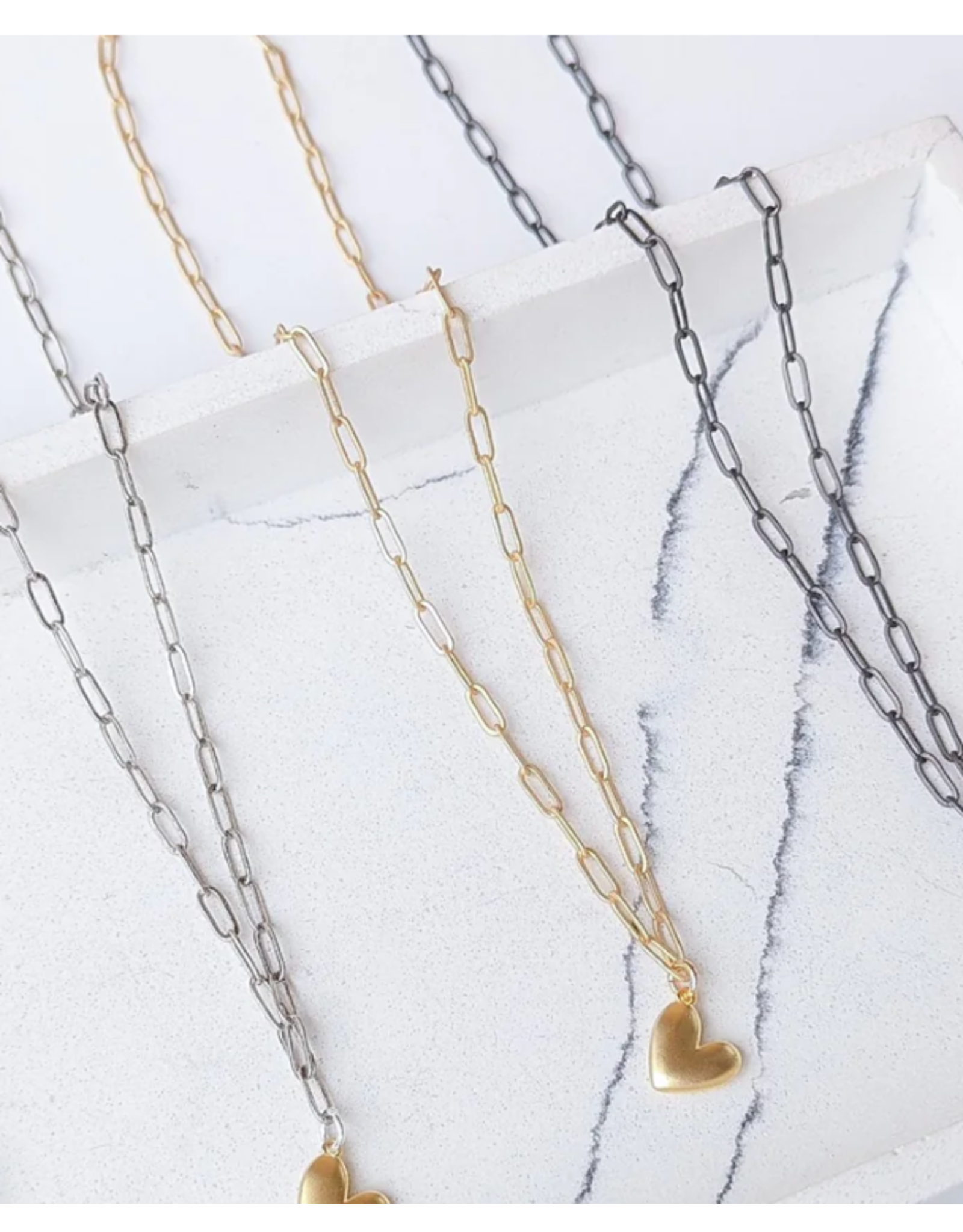 16" PAPERCLIP W/PUFFY SIDEWAYS HEART, GOLD