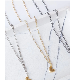 VIRTUE 16" PAPERCLIP W/PUFFY SIDEWAYS HEART, GOLD
