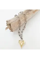 VIRTUE 18" XL SILVER PAPERCLIP W/ GOLD XL PLUMP HEART