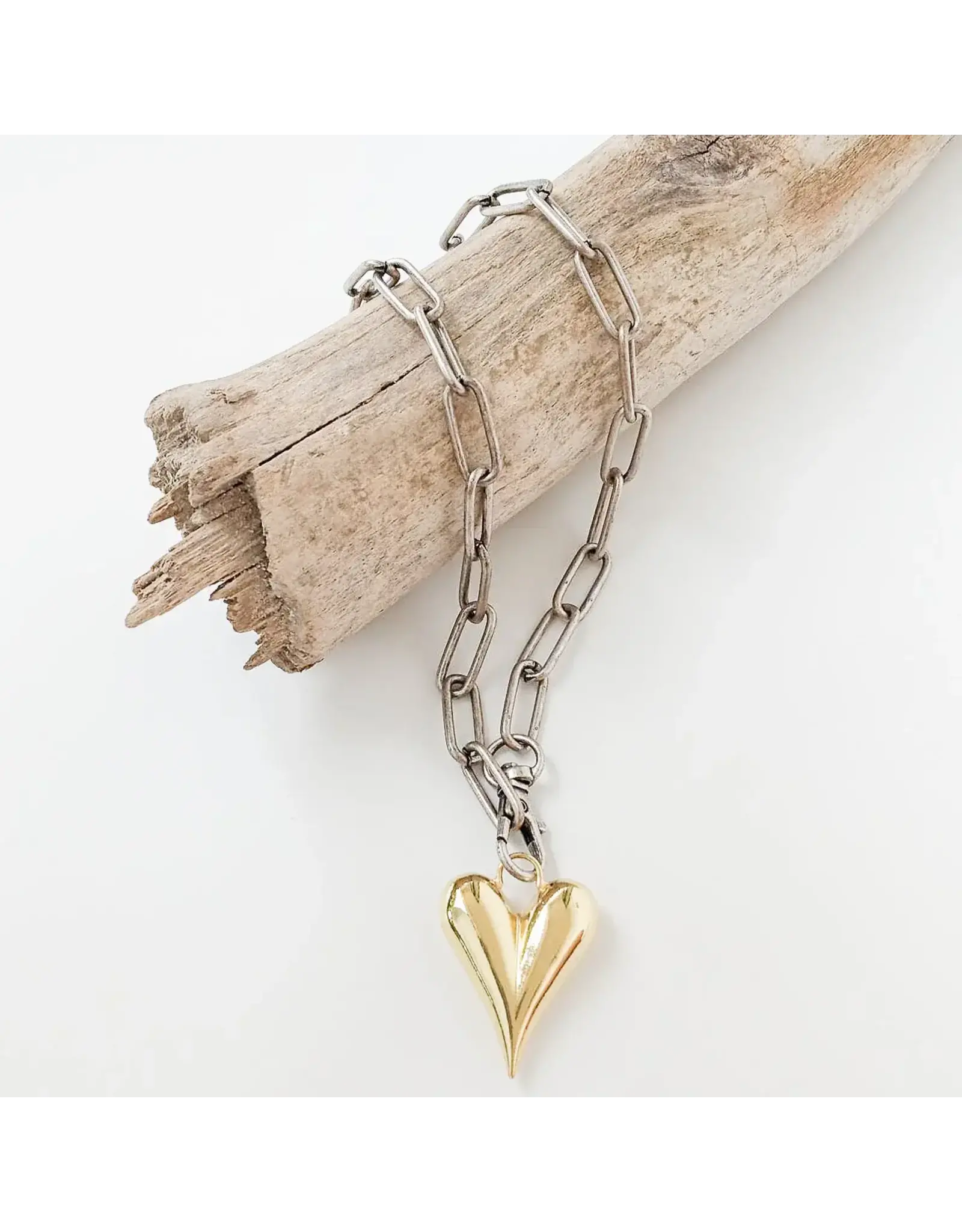 VIRTUE 18" XL SILVER PAPERCLIP W/ GOLD XL PLUMP HEART