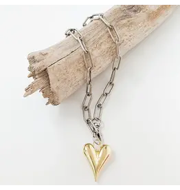VIRTUE 18" XL SILVER PAPERCLIP W/ GOLD XL PLUMP HEART